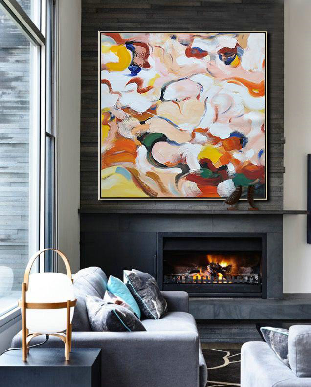 Large Abstract Painting Canvas Art,Oversized Contemporary Art,Modern Art Abstract Painting,White,Pink,Red.etc